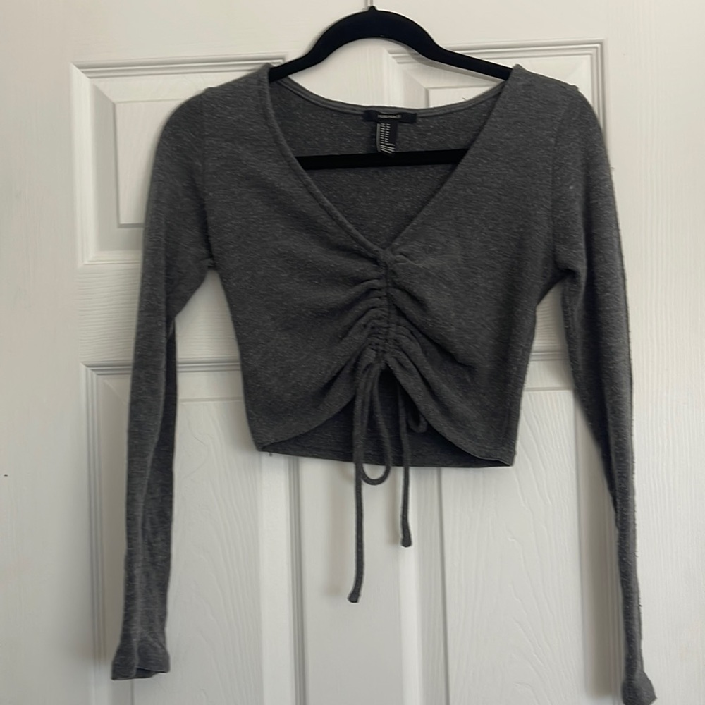 Grey drawstring cropped warm long sleeve